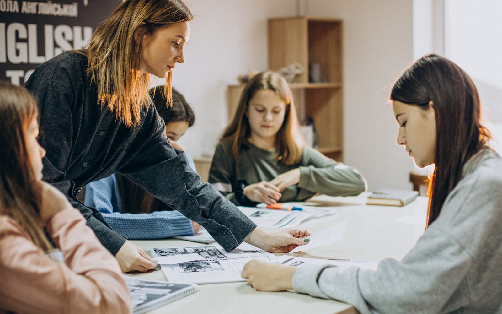 Group of kids studying at school